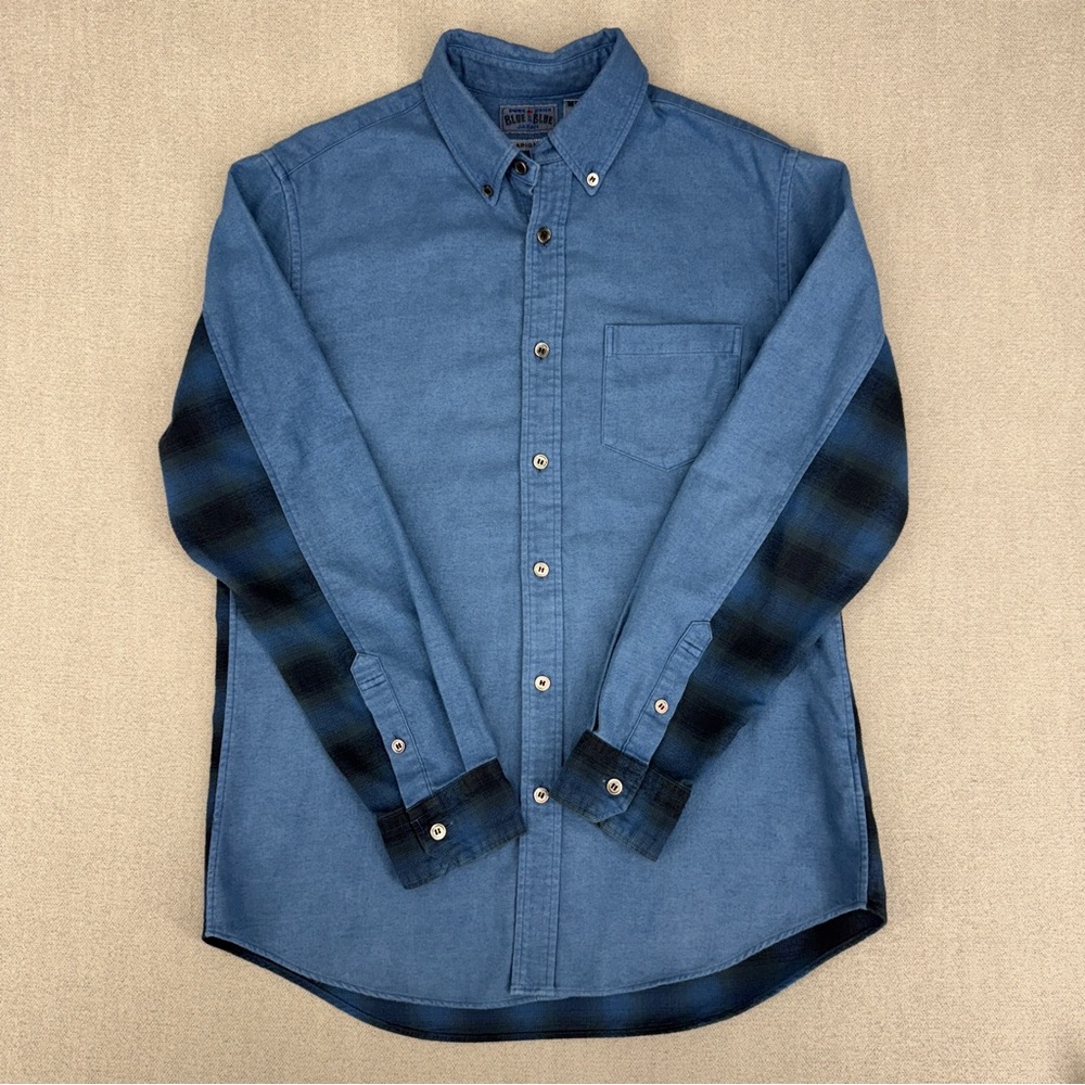 Pure Indigo BLUE BLUE JAPAN ARIGATO Shirt Mens Medium Size 3 Plaid LUXURY Rare